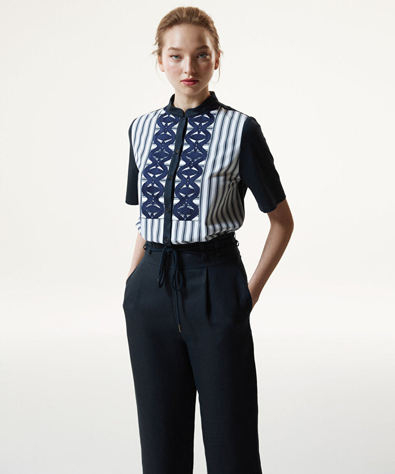 Machka High Waist Trousers With Rope Belt Navy Blue