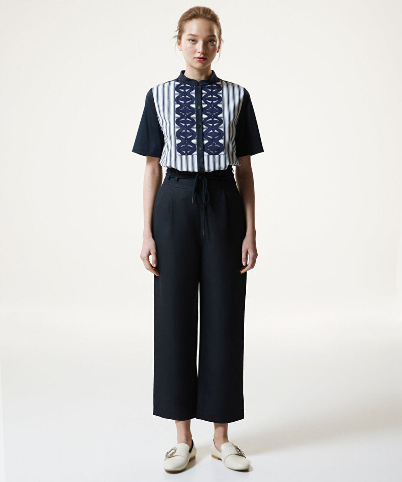 Machka High Waist Trousers With Rope Belt Navy Blue