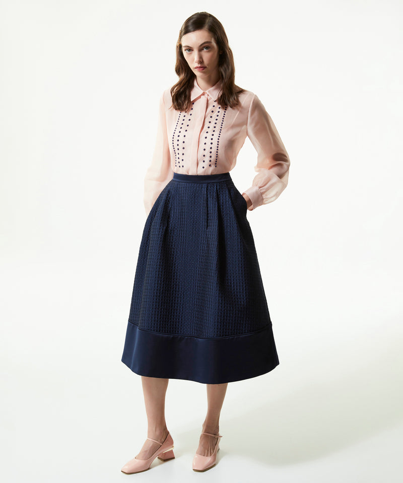 Machka Satin Duchess Jacquard Bell Skirt Navy Blue