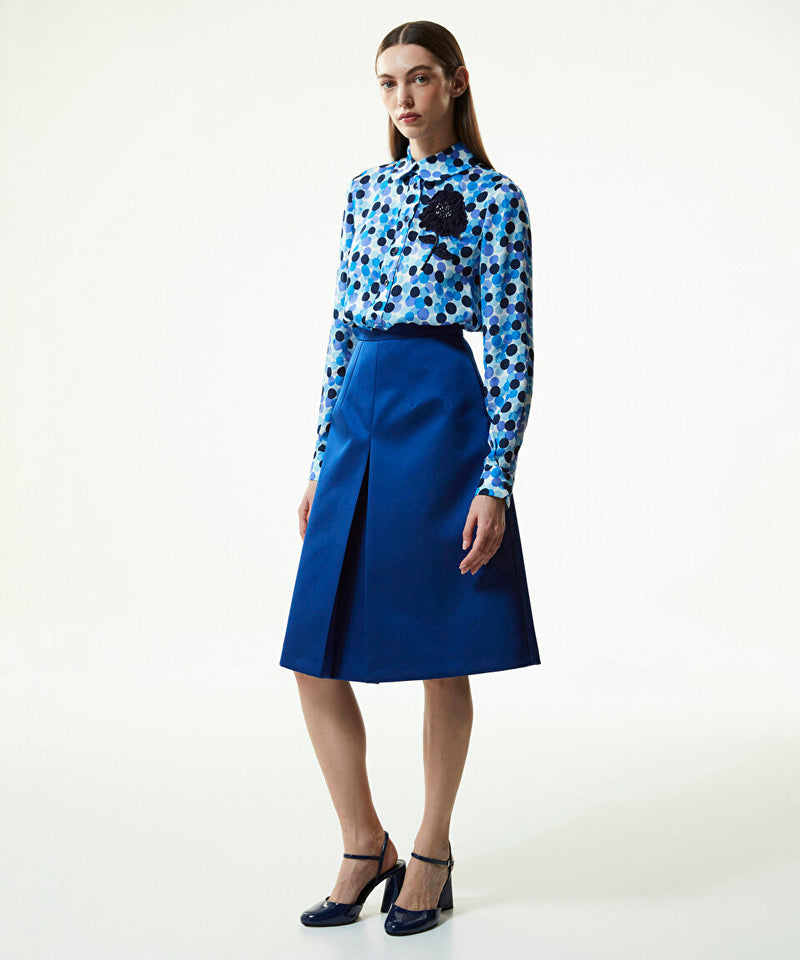 Machka Pleated Bell Flared Skirt Blue