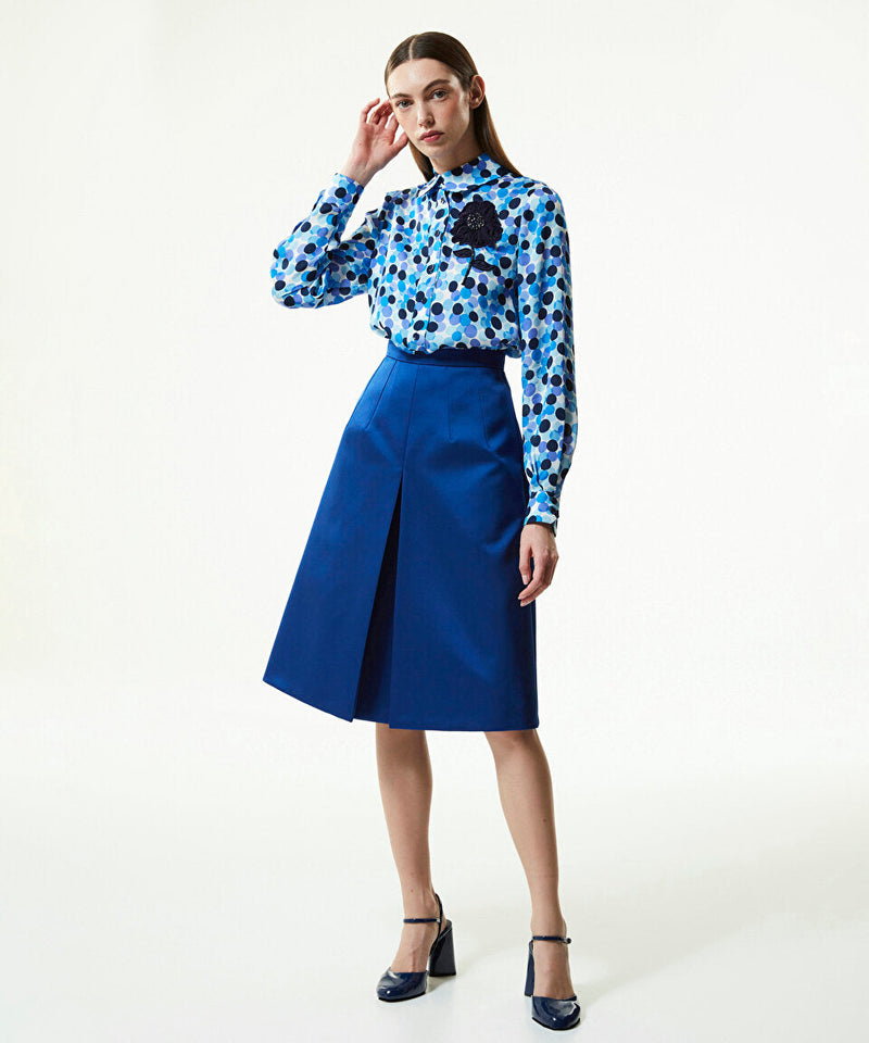 Machka Pleated Bell Flared Skirt Blue