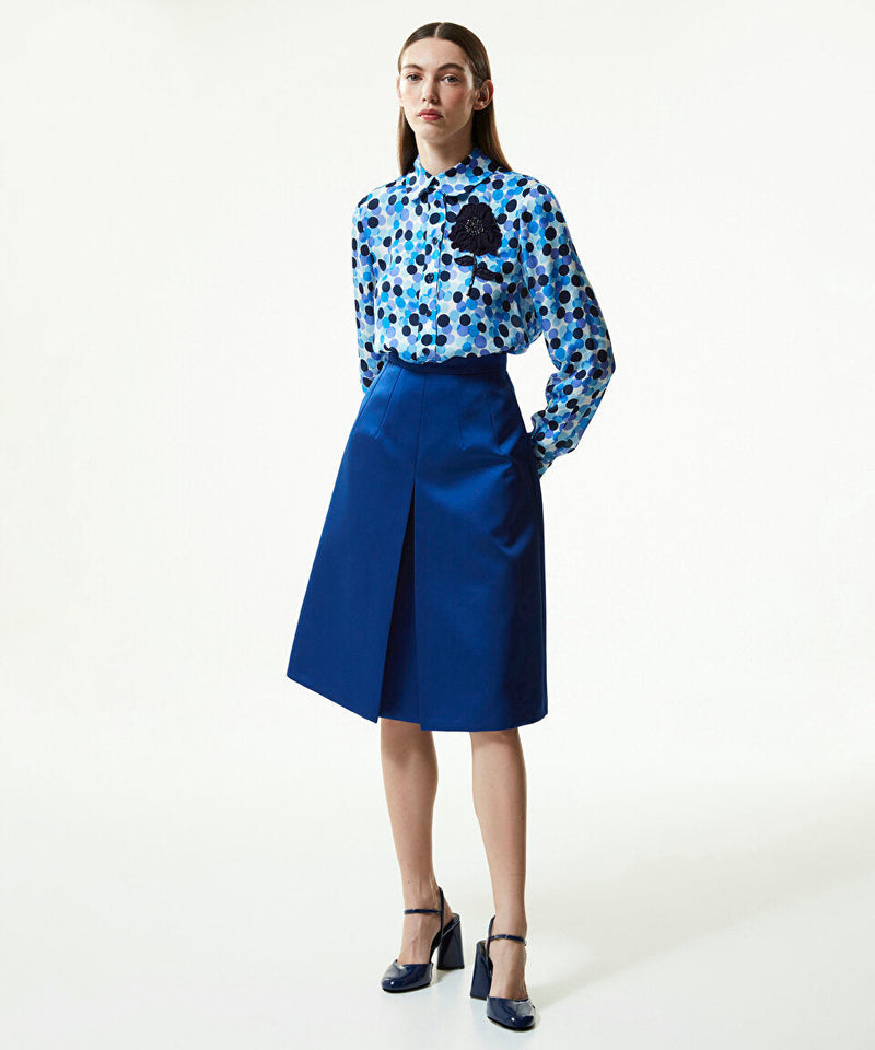 Machka Pleated Bell Flared Skirt Blue