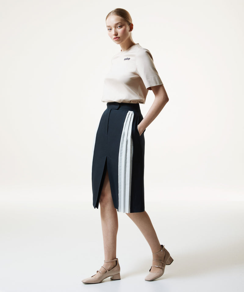 Machka Colorblock Pleated Skirt Navy Blue