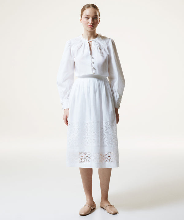 Machka Embroidered Pleated Midi Skirt White