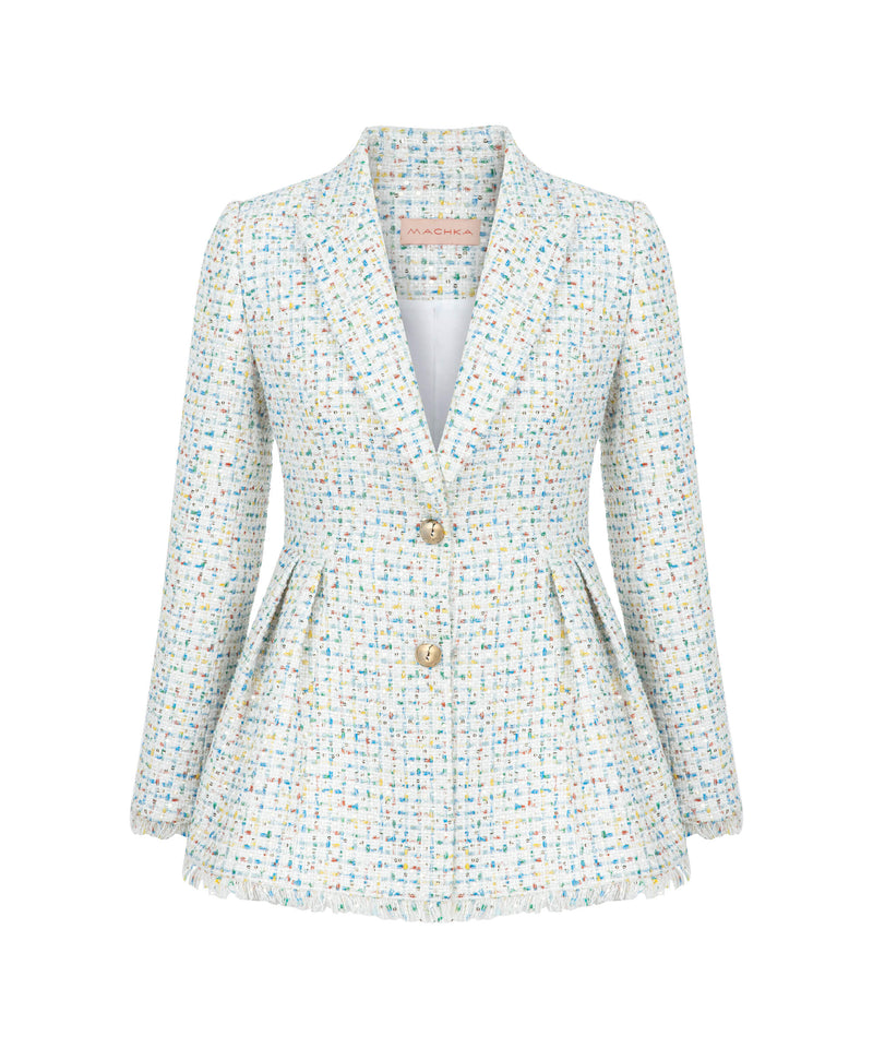 Machka Sequined Tweed Blazer Off White