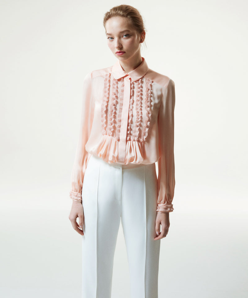 Machka Ruffled-Pleated Detail Blouse Powder