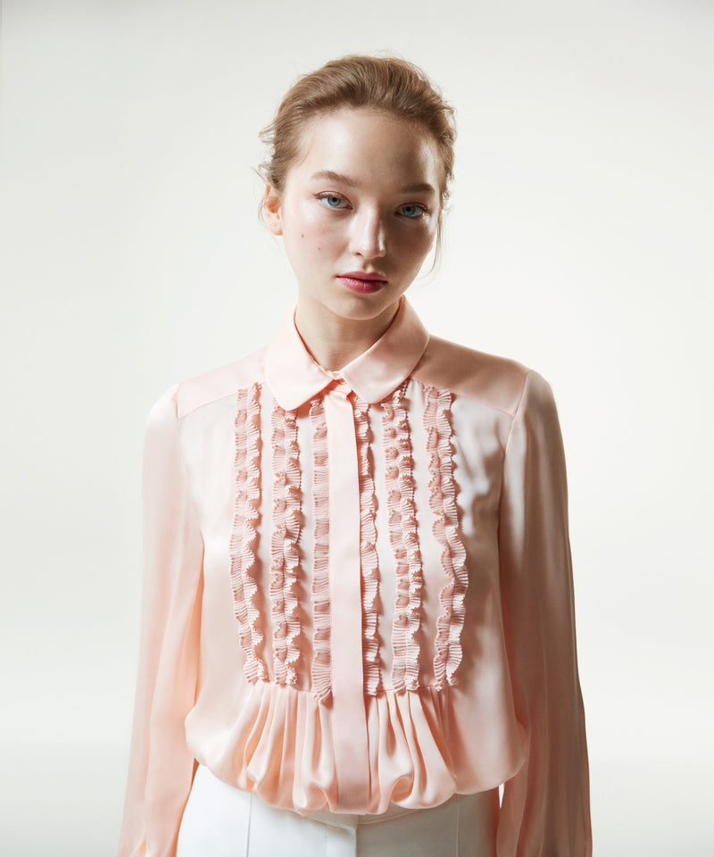 Machka Ruffled-Pleated Detail Blouse Powder