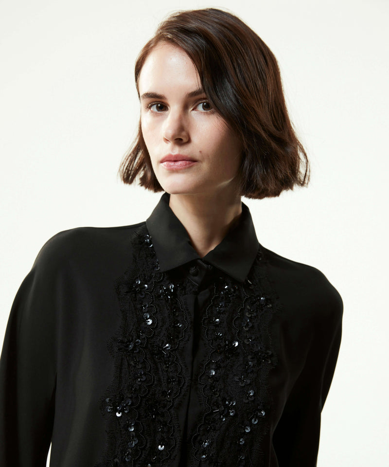 Machka Sequin-Embroidered Lace Garnet Blouse Black