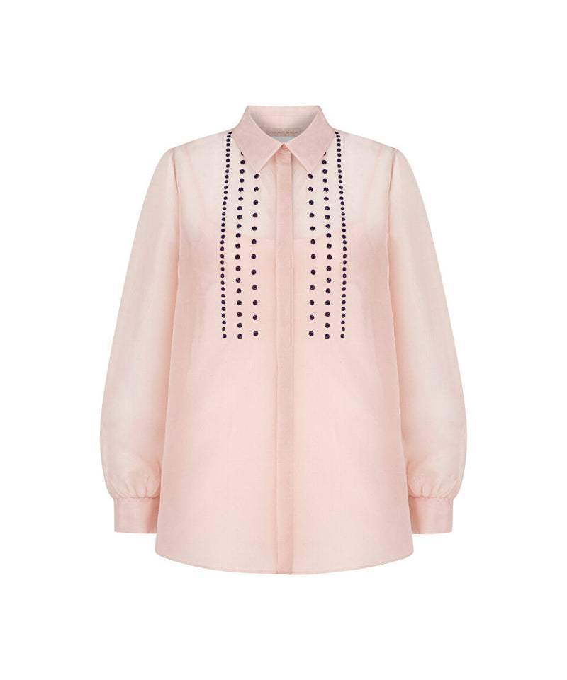 Machka Embroidered Detail Silk Shirt Powder