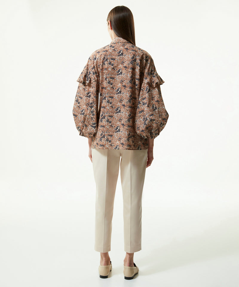 Machka Mixed Pattern Balloon Sleeve Shirt Camel