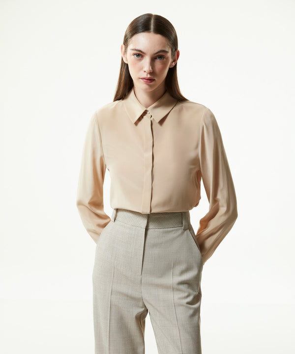 Machka Solid Basic Silk Shirt Camel