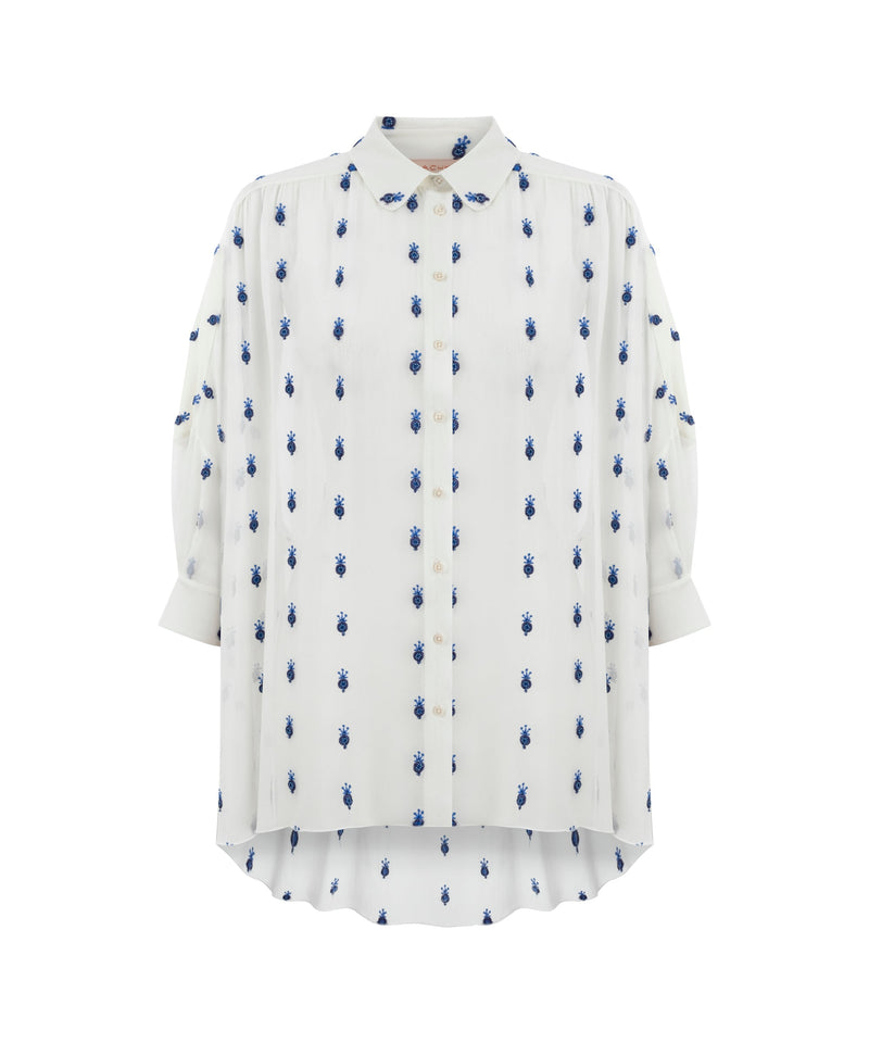 Machka Embroidered Detail Oversize Shirt Blue