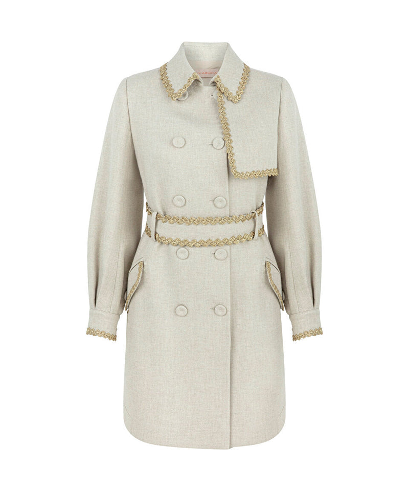 Machka Crochet Detailed Belted Top Coat Natural