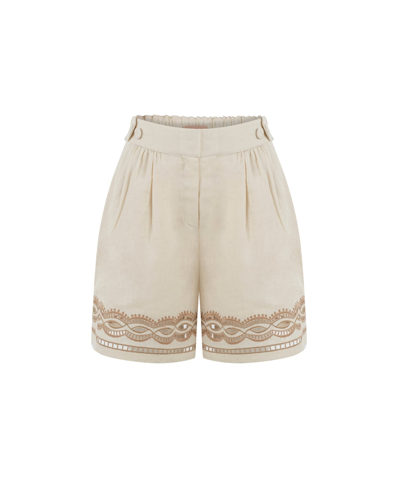 Machka Embroidered Linen Shorts Off White