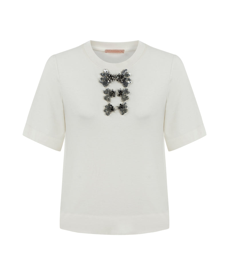 Machka Sequin And Bead Embroidered Top Off White