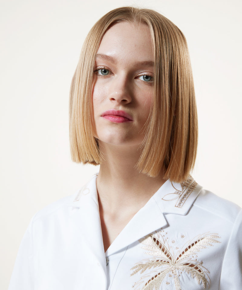 Machka Palm-Embroidered Detail Blouse Off White