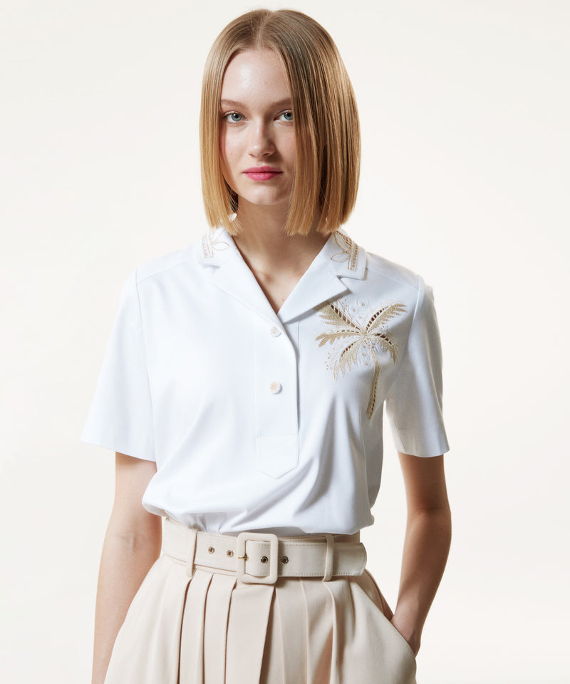 Machka Palm-Embroidered Detail Blouse Off White