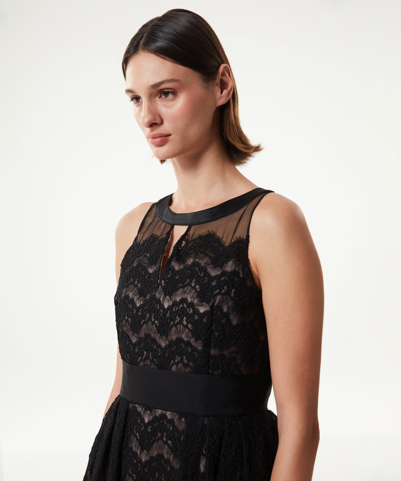 Machka Tulle Mix Lace Dress Black