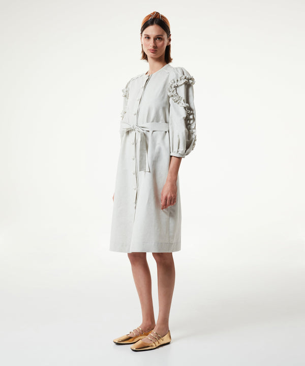 Machka Ruffle Trim Shirt Dress Stone