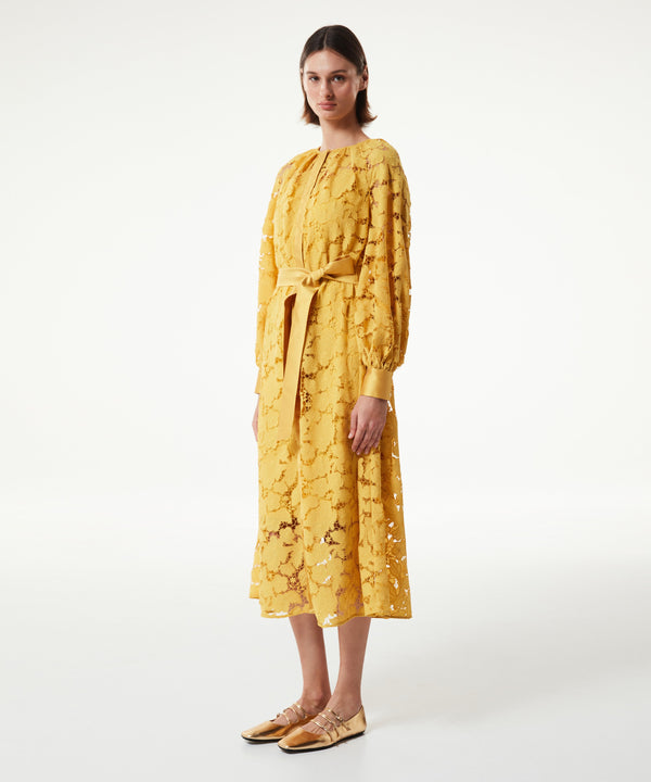 Machka Belted Scallop Dress Yellow