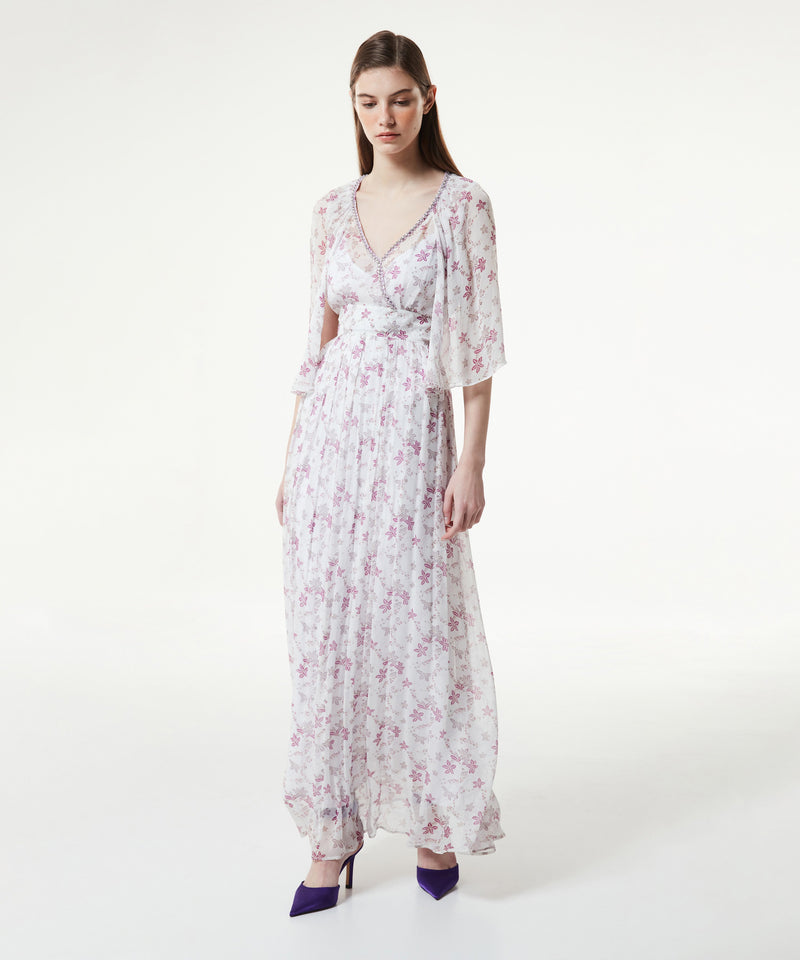 Machka Floral Pattern Stone Striped Dress Lilac