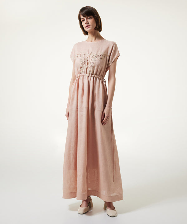 Machka Adjustable Waist Linen Dress Powder