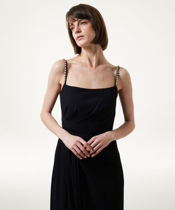 Machka Draped Dress With Stone Stripes Black