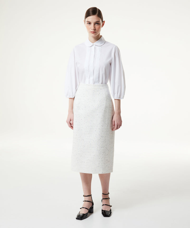 Machka Sequined Tweed Skirt Off White