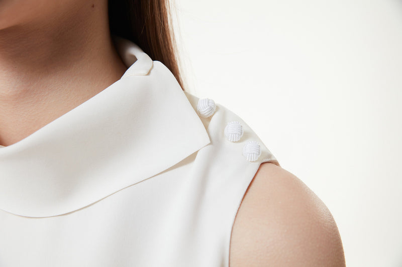 Machka High Collar Silk Blouse Off White