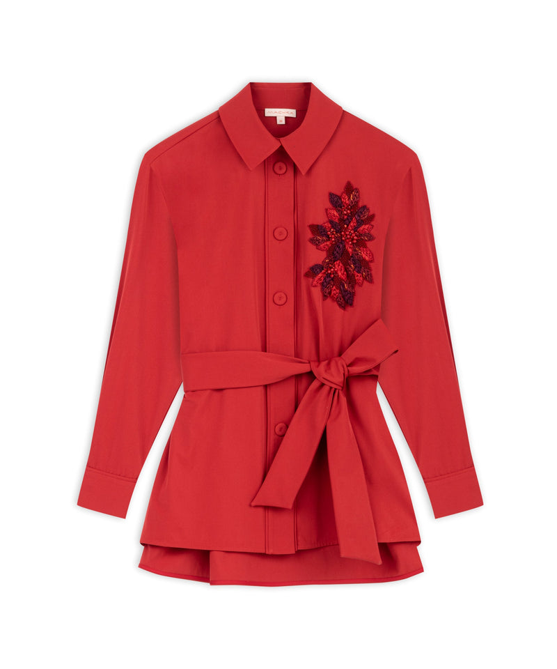 Machka Embroidered Shirt Collar Blouse Red