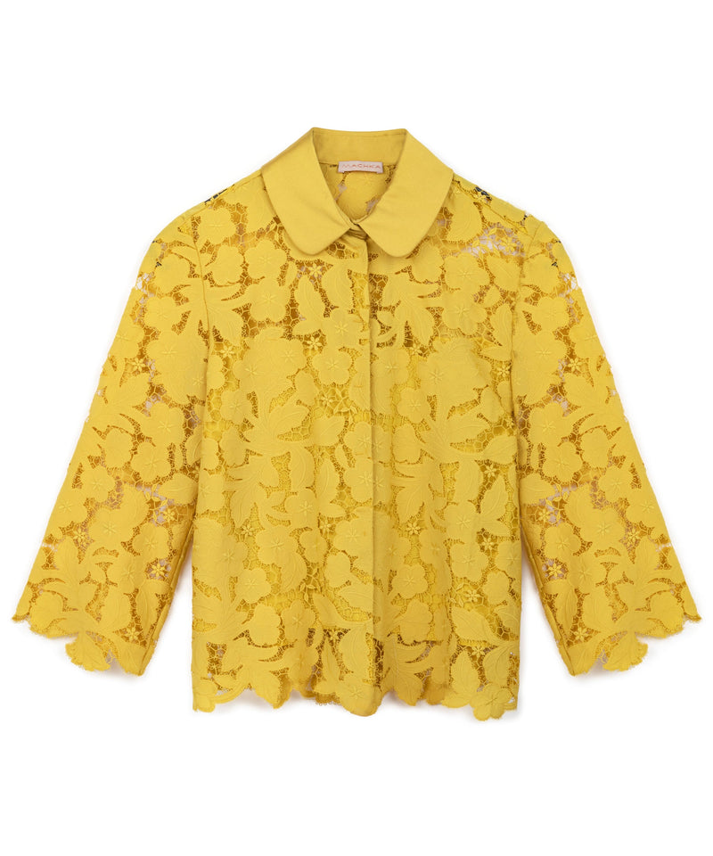 Machka Embroidered Satin Duchess Mix Shirt Yellow