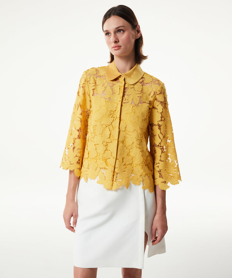 Machka Embroidered Satin Duchess Mix Shirt Yellow