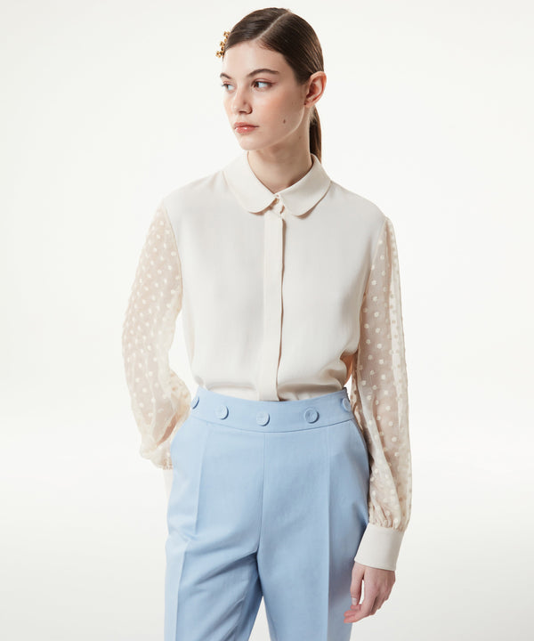 Machka Embroidered Tulle Mix Shirt Ecru