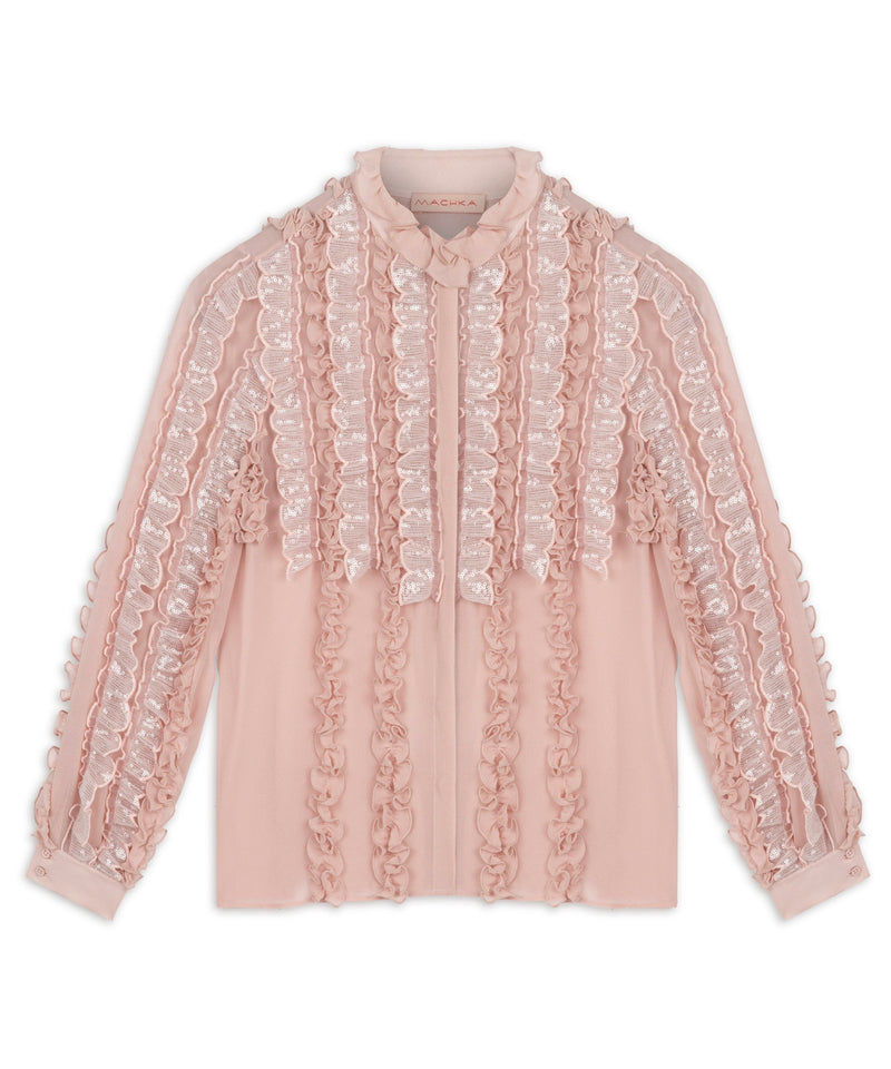 Machka Ruffle Silk Blouse Powder