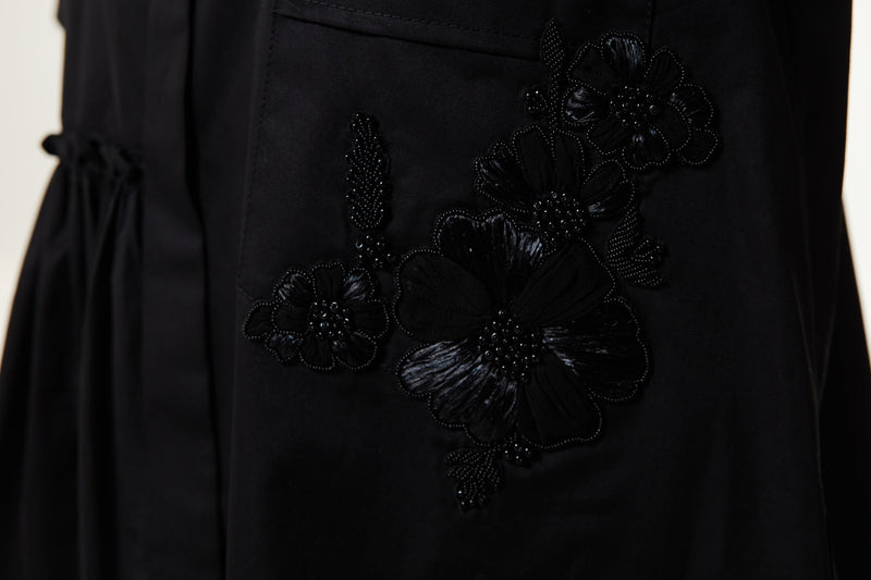 Machka Asymmetric Flounce Embroidered Shirt Black