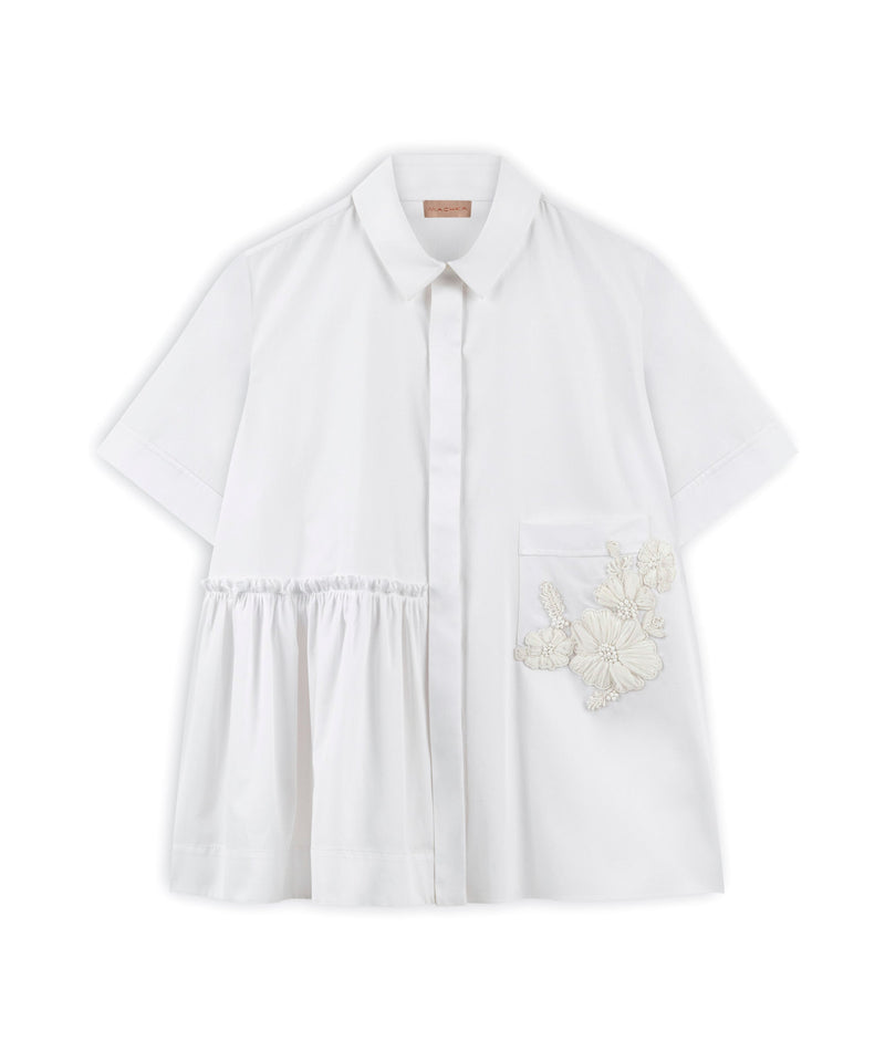 Machka Asymmetric Flounce Embroidered Shirt White