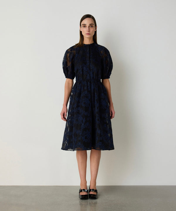 Machka Embroidered Judge Collar Dress Navy