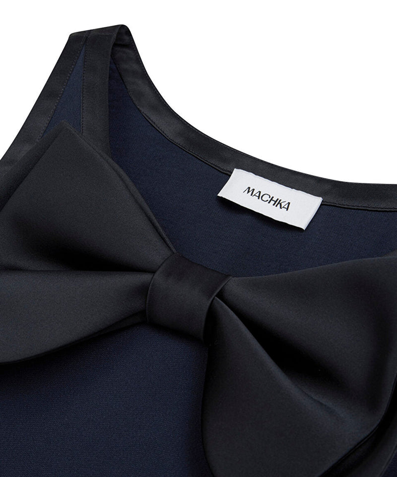 Machka Bow Crepe Dress Navy