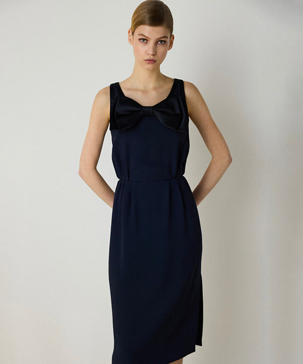 Machka Bow Crepe Dress Navy