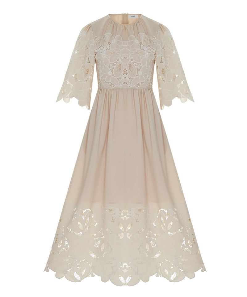 Machka Flower-Embroidered Dress Beige