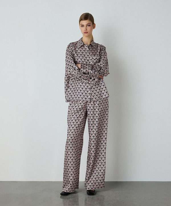 Machka Geometric Pattern Silk Trousers Powder