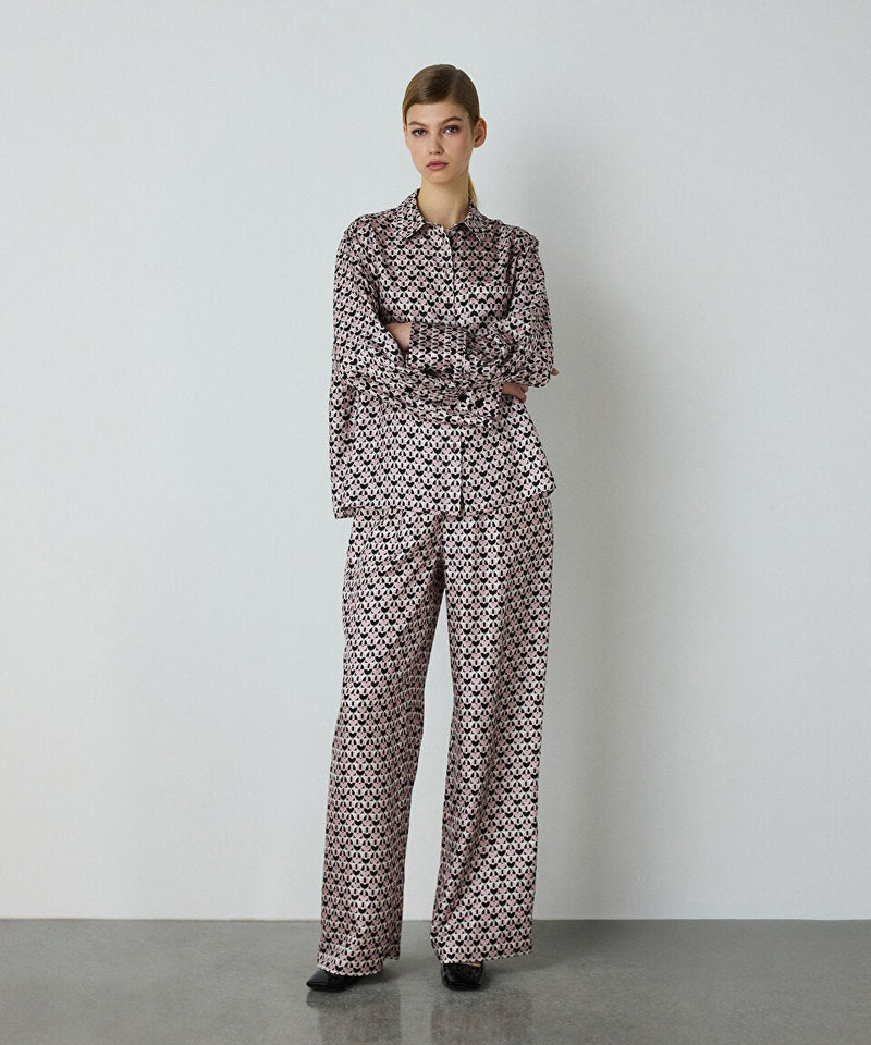 Machka Geometric Pattern Silk Trousers Powder