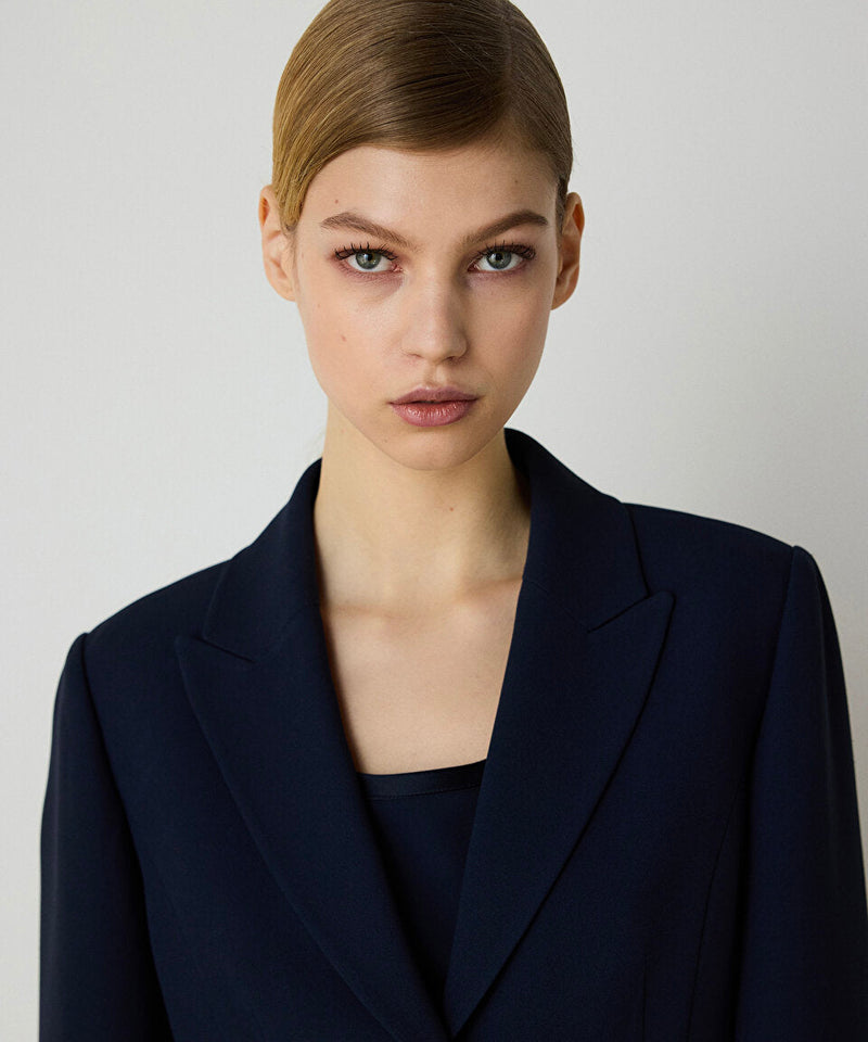 Machka Crepe Blazer With Padded Shoulder Straps Navy