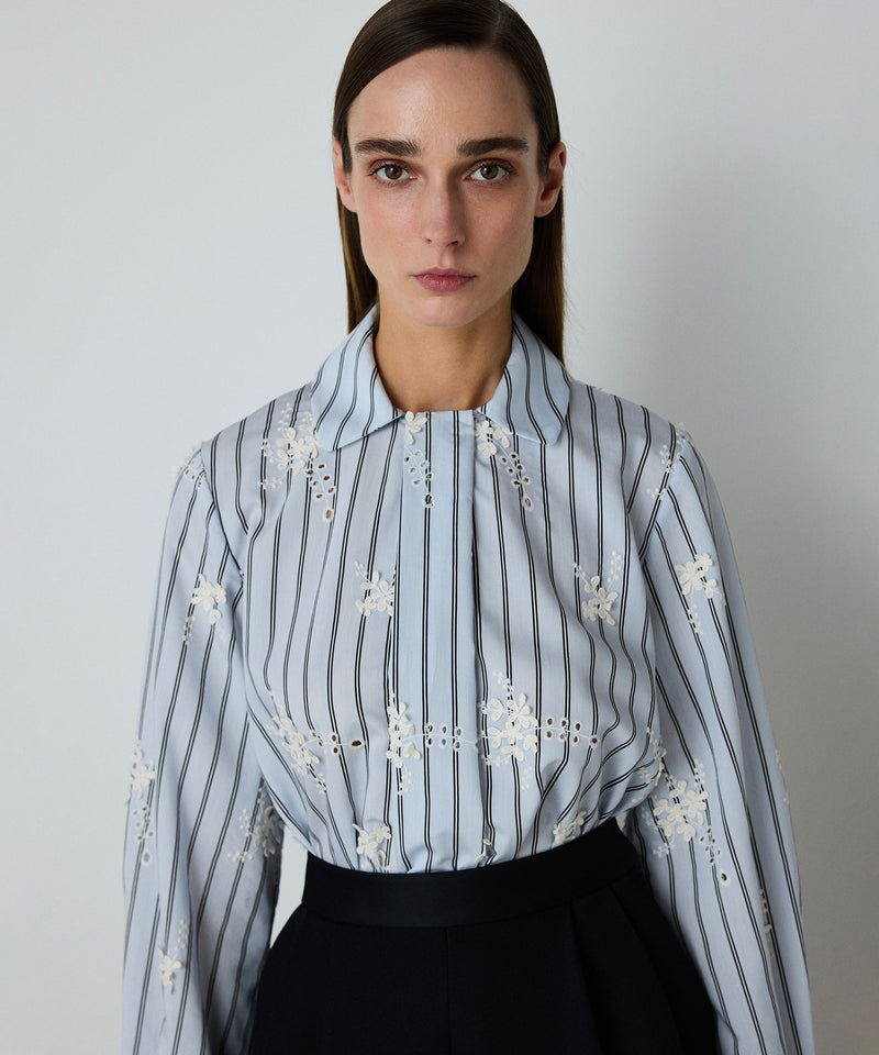 Machka Embroidered Stripe Pattern Blouse Blue