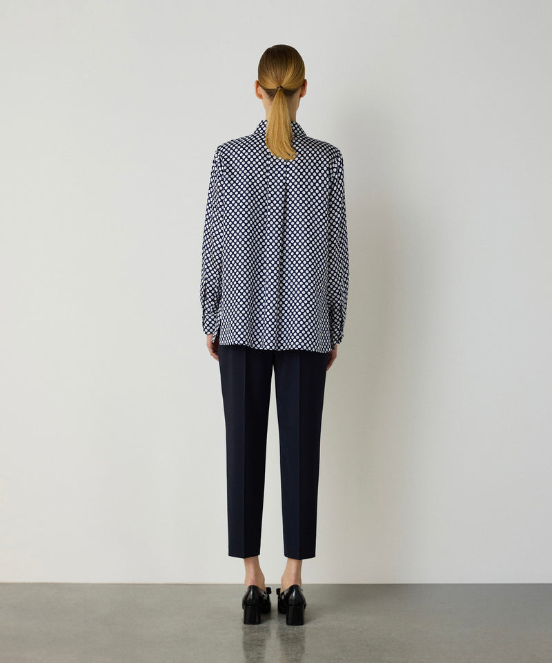 Machka Polka Dot Pattern Silk Shirt Navy