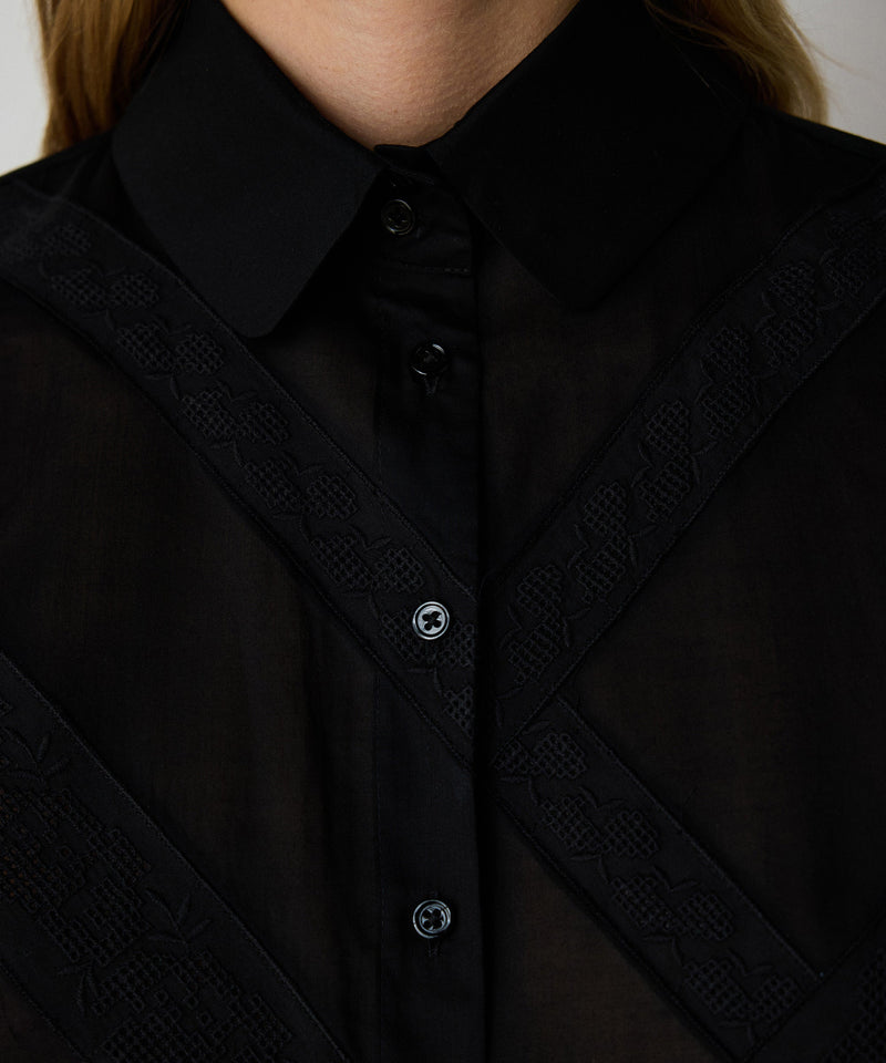 Machka Lace Mix Poplin Shirt Black