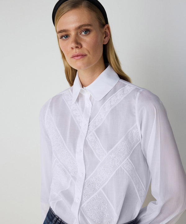 Machka Lace Mix Poplin Shirt White