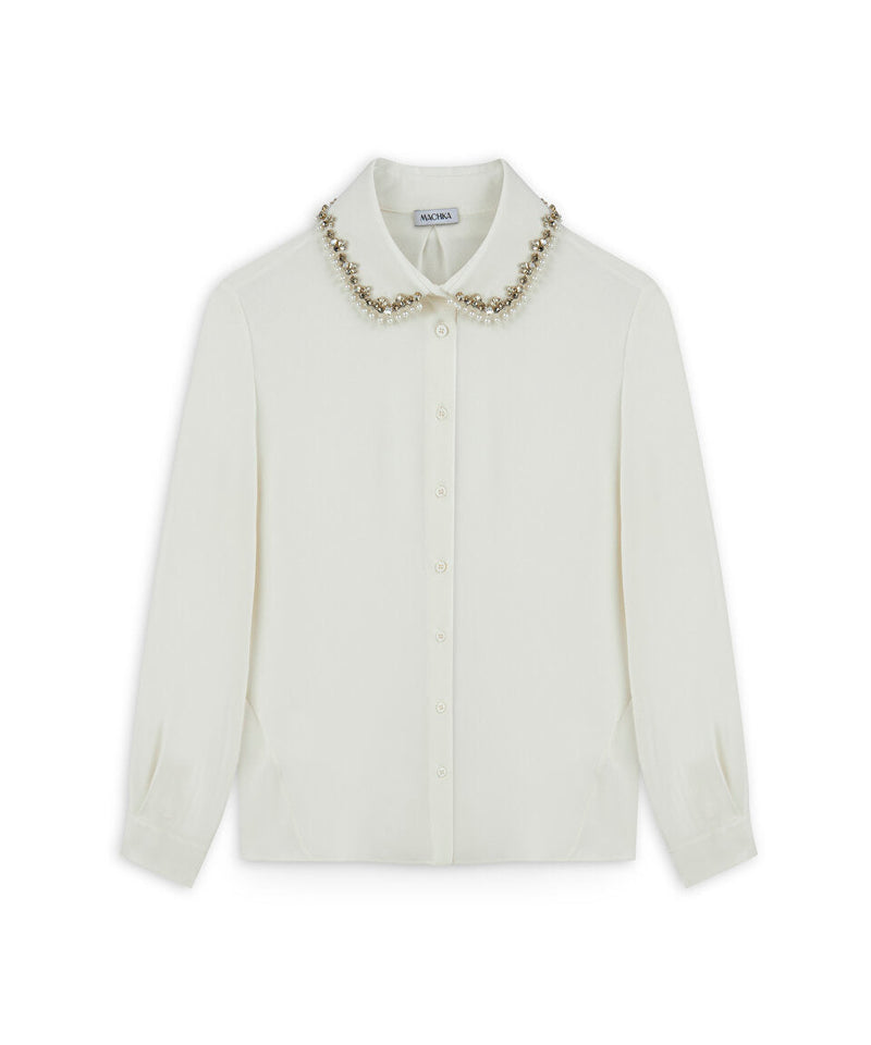 Machka Embroidered Silk Shirt Off White