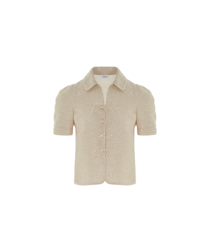 Machka Tweed Shirt With Bow Detail Beige