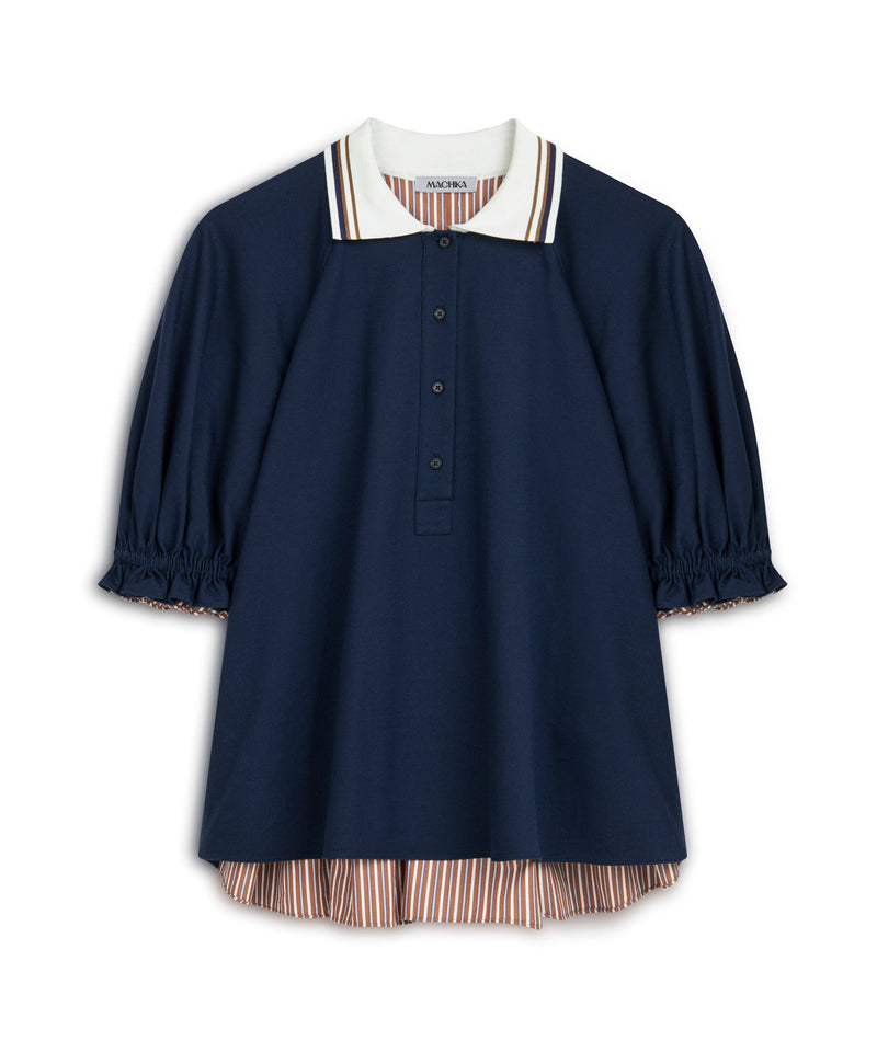 Machka Striped Poplin Mix T-Shirt Indigo